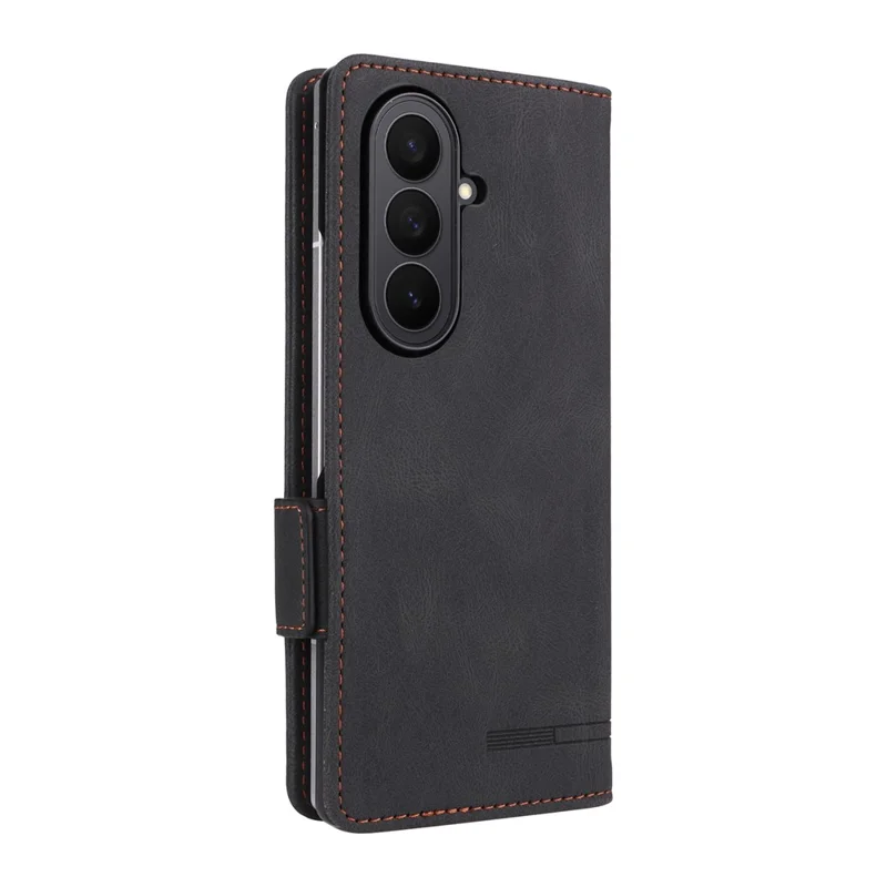 For Samsung Galaxy Z Fold8 Ultra Case Leather Wallet Flip Phone Cover with Hardware Decor - Black