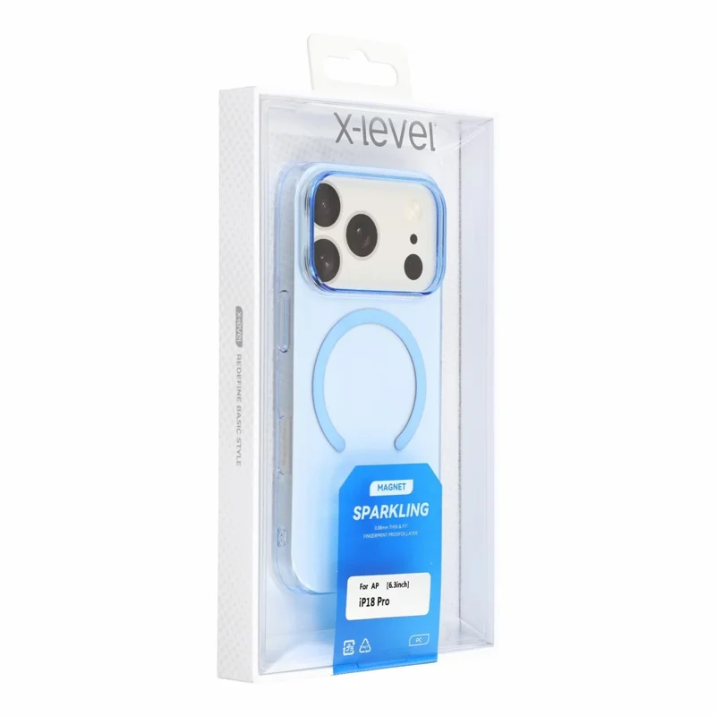 X-LEVEL til iPhone 18 Pro Max / 17 Pro Max Magnetisk Case, slank hærdet PC telefon bagdæksel - transparent blå
