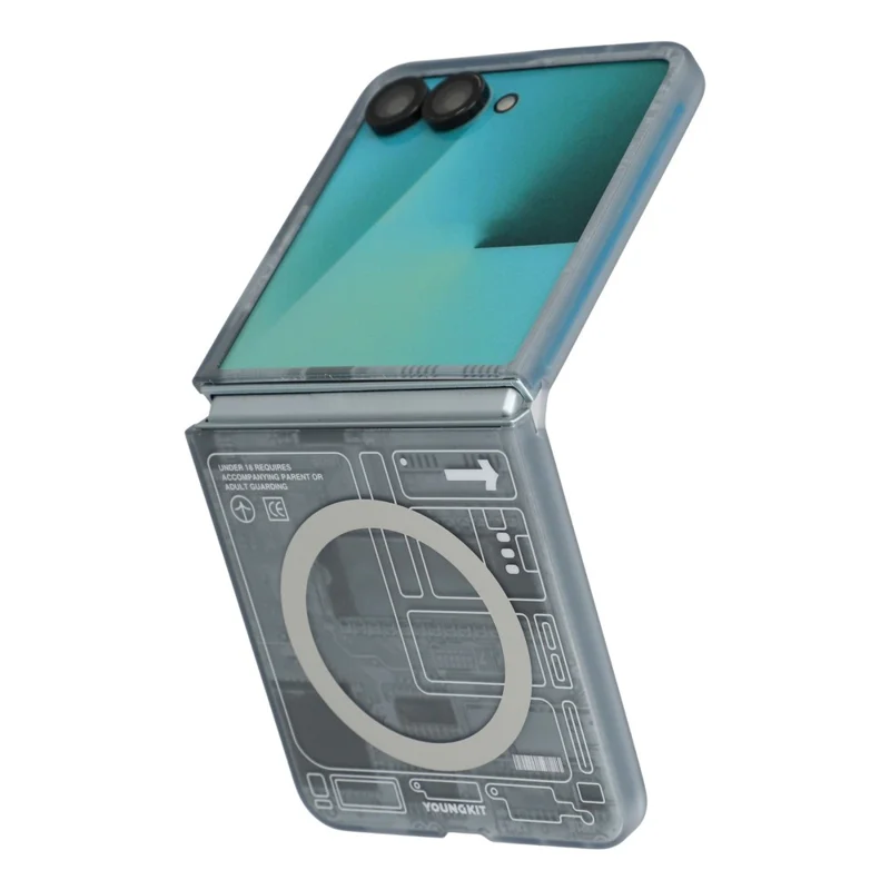 YOUNGKIT Technology Series for Samsung Galaxy Z Flip8 Magnetic Case Hard PC IMD Phone Cover - Black
