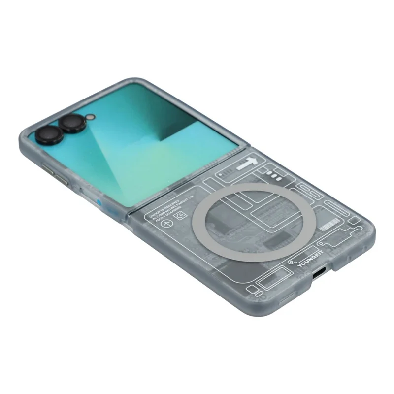 YOUNGKIT Technology Series for Samsung Galaxy Z Flip8 Magnetic Case Hard PC IMD Phone Cover - Black