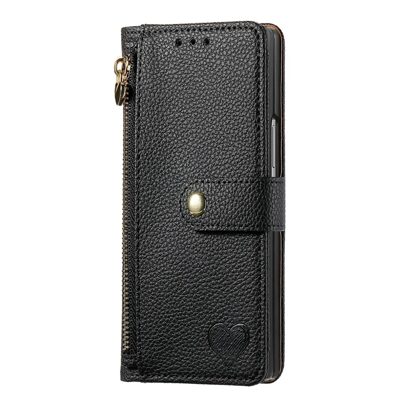 For Samsung Galaxy Z Fold8 Ultra Case RFID Blocking Zipper Pocket Leather Wallet Phone Cover with Strap - Black