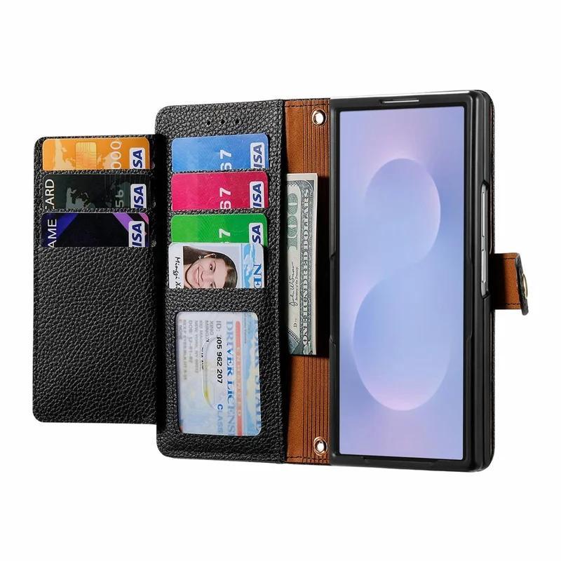 For Samsung Galaxy Z Fold8 Ultra Case RFID Blocking Zipper Pocket Leather Wallet Phone Cover with Strap - Black