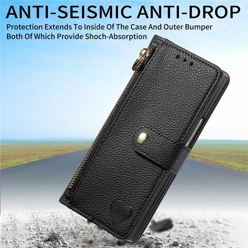 For Samsung Galaxy Z Fold8 Ultra Case RFID Blocking Zipper Pocket Leather Wallet Phone Cover with Strap - Black