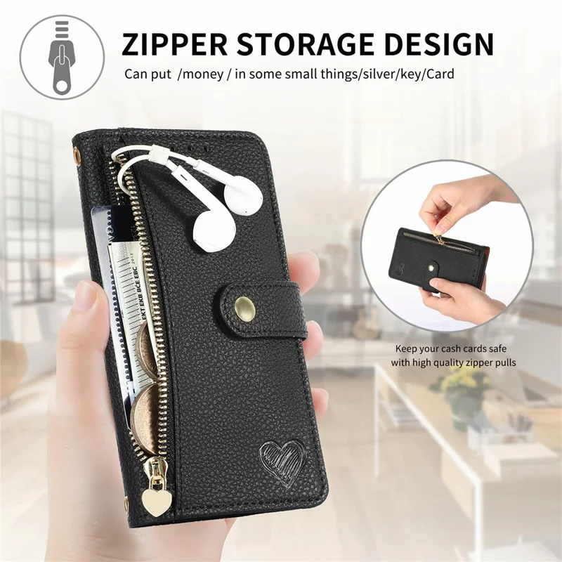 For Samsung Galaxy Z Fold8 Ultra Case RFID Blocking Zipper Pocket Leather Wallet Phone Cover with Strap - Black