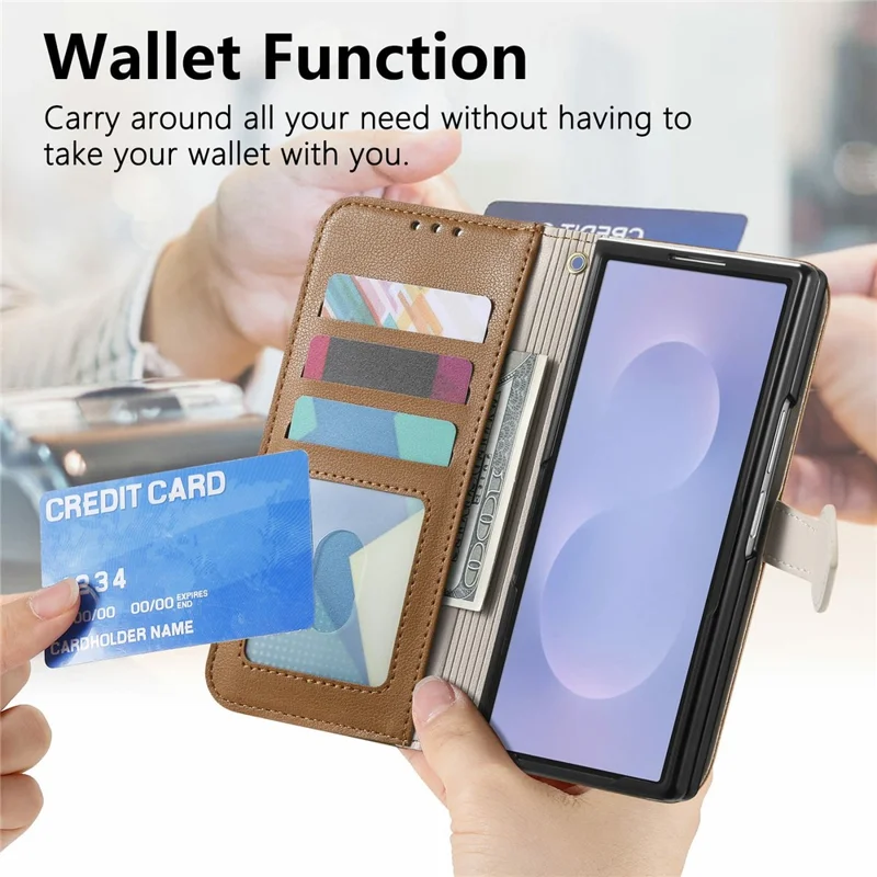 For Samsung Galaxy Z Fold8 Ultra Stand Case Leaf Shape Magnetic Clasp Leather Phone Cover with Hand Strap - Brown