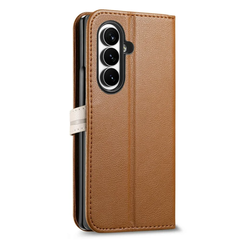 For Samsung Galaxy Z Fold8 Ultra Stand Case Leaf Shape Magnetic Clasp Leather Phone Cover with Hand Strap - Brown