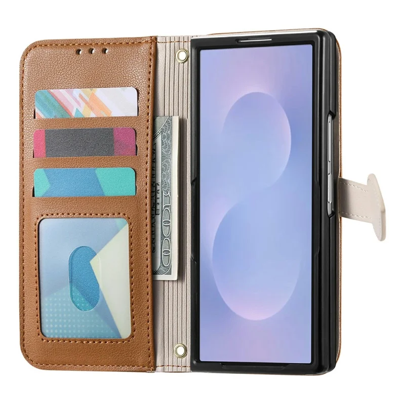 For Samsung Galaxy Z Fold8 Ultra Stand Case Leaf Shape Magnetic Clasp Leather Phone Cover with Hand Strap - Brown