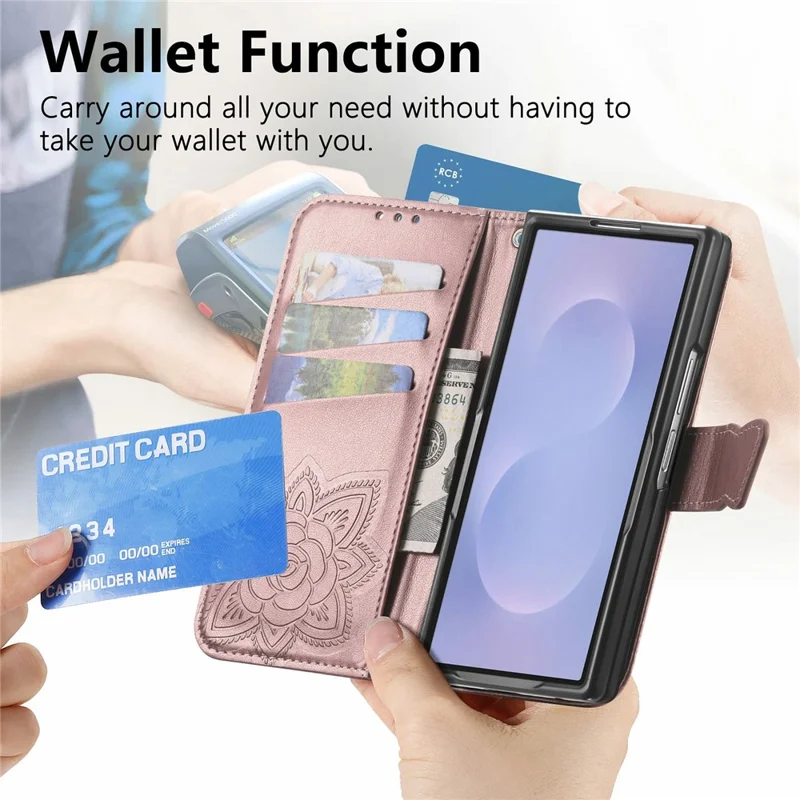 For Samsung Galaxy Z Fold8 Ultra Case with Strap Butterfly Pattern PU Leather Wallet Phone Cover - Rose Gold