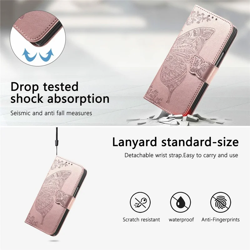 For Samsung Galaxy Z Fold8 Ultra Case with Strap Butterfly Pattern PU Leather Wallet Phone Cover - Rose Gold