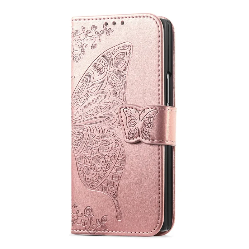 For Samsung Galaxy Z Fold8 Ultra Case with Strap Butterfly Pattern PU Leather Wallet Phone Cover - Rose Gold