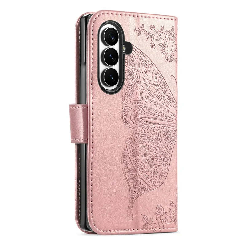 For Samsung Galaxy Z Fold8 Ultra Case with Strap Butterfly Pattern PU Leather Wallet Phone Cover - Rose Gold