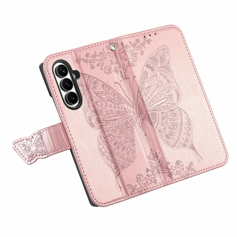 For Samsung Galaxy Z Fold8 Ultra Case with Strap Butterfly Pattern PU Leather Wallet Phone Cover - Rose Gold