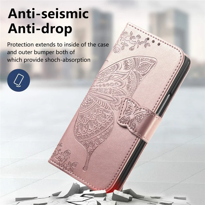 For Samsung Galaxy Z Fold8 Ultra Case with Strap Butterfly Pattern PU Leather Wallet Phone Cover - Rose Gold