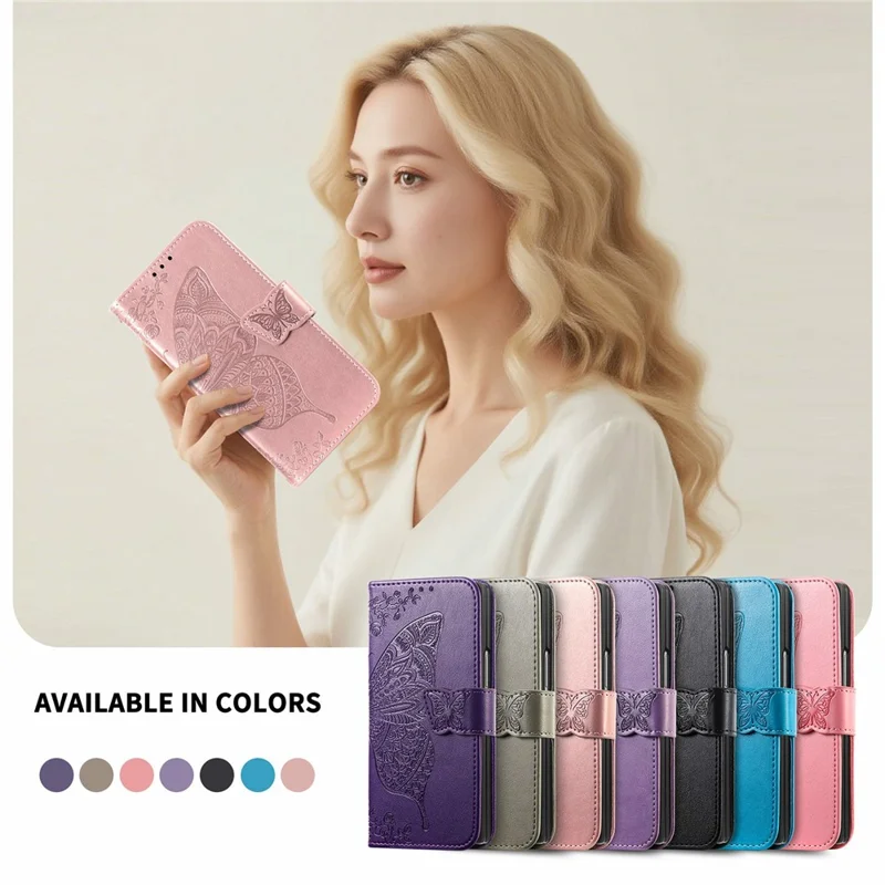 For Samsung Galaxy Z Fold8 Ultra Case with Strap Butterfly Pattern PU Leather Wallet Phone Cover - Rose Gold
