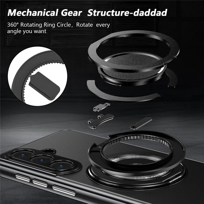 For Samsung Galaxy S26+ Magnetic Case 360° Rotating Ring Kickstand PC + TPU Phone Cover - Black