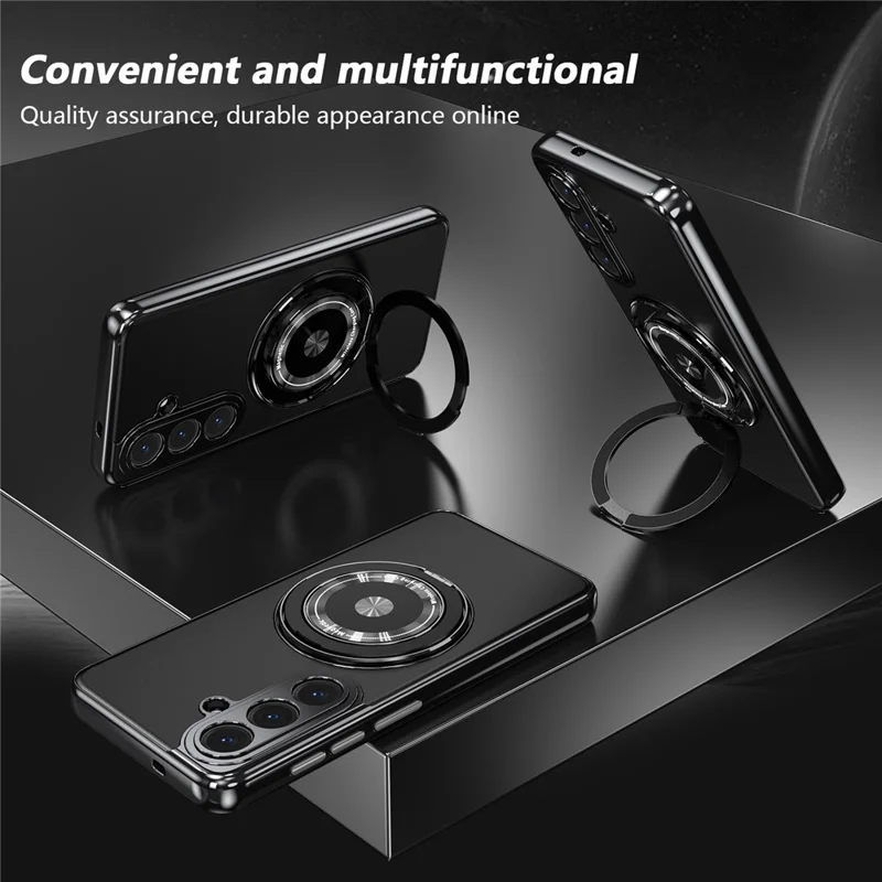 For Samsung Galaxy S26+ Magnetic Case 360° Rotating Ring Kickstand PC + TPU Phone Cover - Black