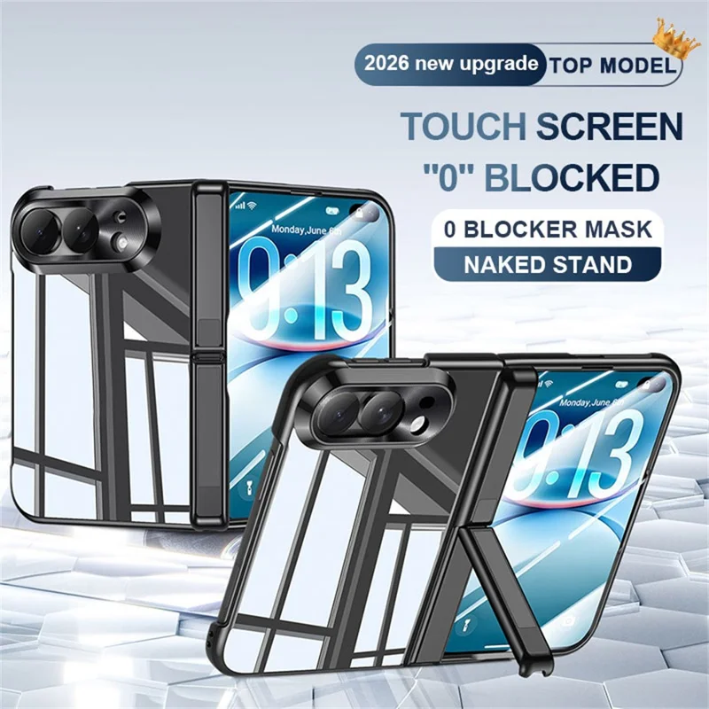 For iPhone Duo Case with HD Clear Tempered Glass Film , Hinge Kickstand Electroplating PC Phone Cover - Black