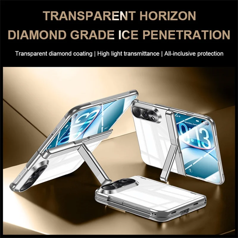For iPhone Duo Case with HD Clear Tempered Glass Film , Hinge Kickstand Electroplating PC Phone Cover - Black