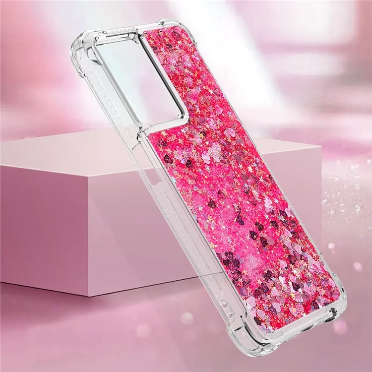 YB Quicksand Series-1 Para OnePlus Nord N300 5G / Oppo A57 (2022) 5G / A77 5G / Realme Q5i / Narzo 50 5G / V23 5G Glitter Glitter Glitters Case Tape TPU Soft TPU - Rosa / Corações