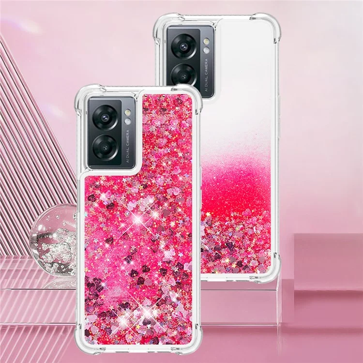 YB Quicksand Series-1 Para OnePlus Nord N300 5G / Oppo A57 (2022) 5G / A77 5G / Realme Q5i / Narzo 50 5G / V23 5G Glitter Glitter Glitters Case Tape TPU Soft TPU - Rosa / Corações