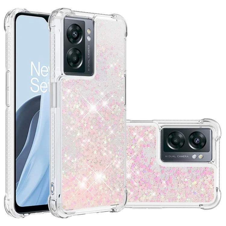 YB Quicksand Series-1 Per OnePlus Nord N300 5G / Oppo A57 (2022) 5G / A77 5G / Realme Q5i / Narzo 50 5G / V23 5G Coperchio TPU Soft -e Telefono Glitter Mobili - Rosa / Pentagrammi