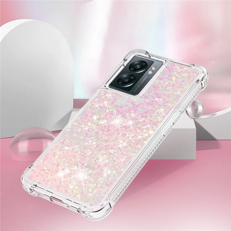 YB Quicksand Series-1 Per OnePlus Nord N300 5G / Oppo A57 (2022) 5G / A77 5G / Realme Q5i / Narzo 50 5G / V23 5G Coperchio TPU Soft -e Telefono Glitter Mobili - Rosa / Pentagrammi