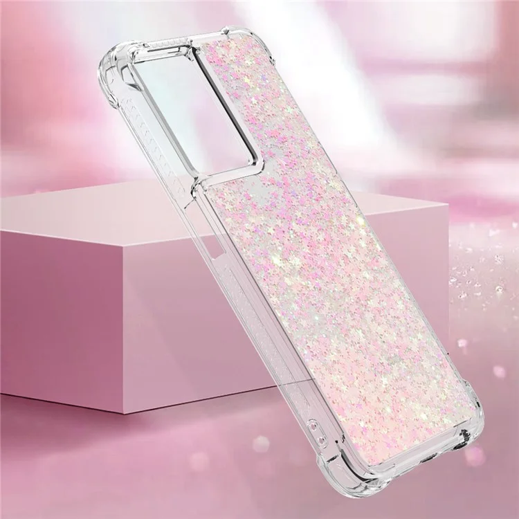 YB Quicksand Series-1 Per OnePlus Nord N300 5G / Oppo A57 (2022) 5G / A77 5G / Realme Q5i / Narzo 50 5G / V23 5G Coperchio TPU Soft -e Telefono Glitter Mobili - Rosa / Pentagrammi