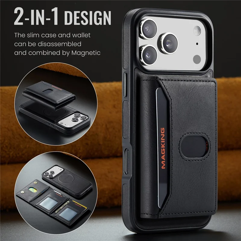 MAGKING K5 for iPhone 18 Pro Max / 17 Pro Max Case RFID Blocking 8 Card Holder PU Leather Phone Back Cover - Black