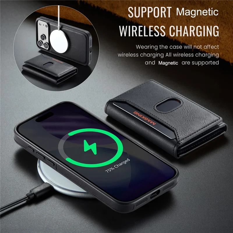MAGKING K5 for iPhone 18 Pro Max / 17 Pro Max Case RFID Blocking 8 Card Holder PU Leather Phone Back Cover - Black