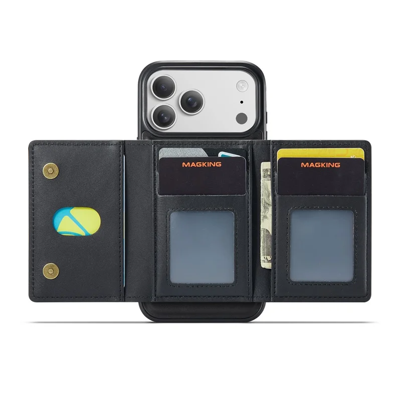 MAGKING K5 for iPhone 18 Pro Max / 17 Pro Max Case RFID Blocking 8 Card Holder PU Leather Phone Back Cover - Black