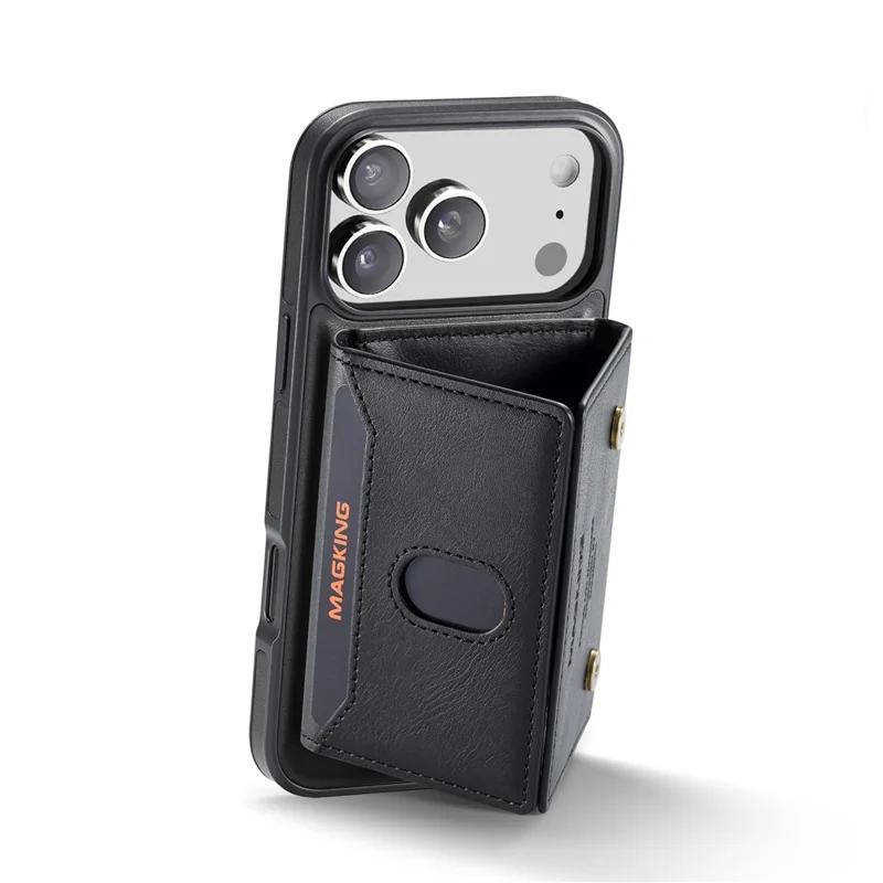 MAGKING K5 for iPhone 18 Pro Max / 17 Pro Max Case RFID Blocking 8 Card Holder PU Leather Phone Back Cover - Black