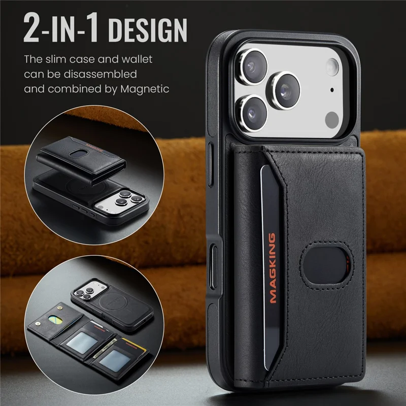 MAGKING K5 for iPhone 18 Pro / 17 Pro Case RFID Blocking 8 Card Holder PU Leather Phone Back Cover - Black
