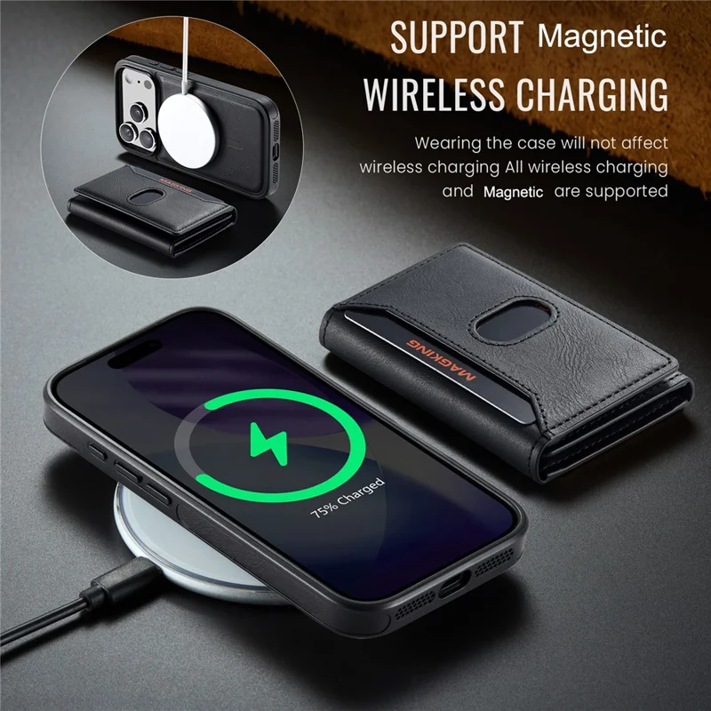 MAGKING K5 for iPhone 18 Pro / 17 Pro Case RFID Blocking 8 Card Holder PU Leather Phone Back Cover - Black