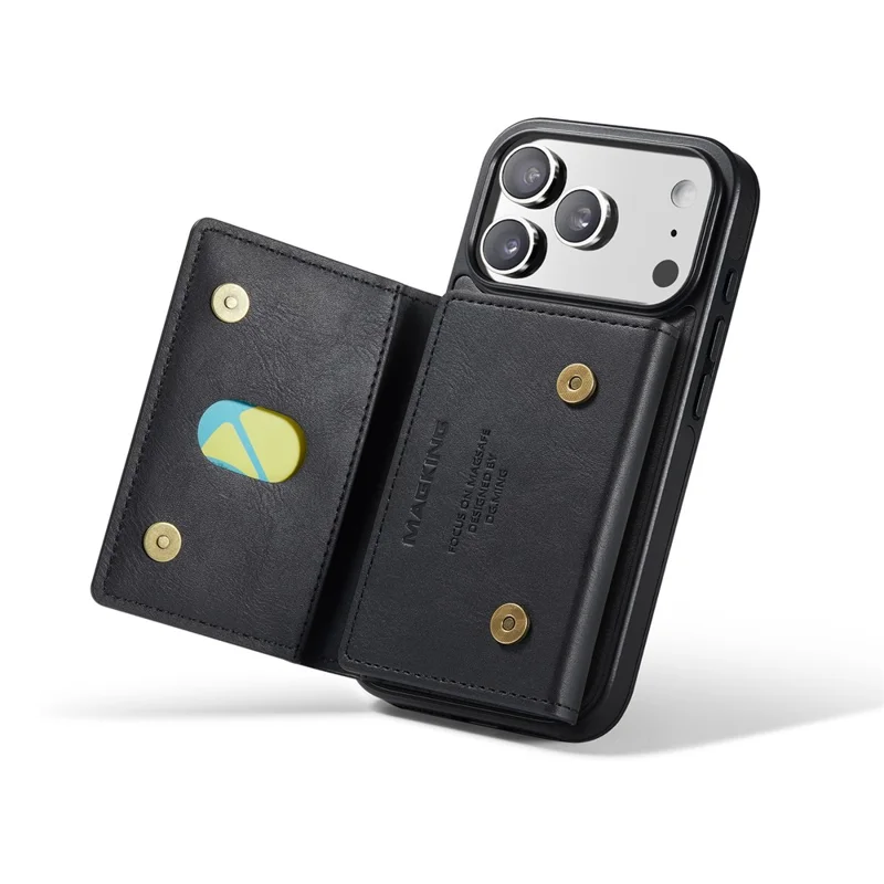 MAGKING K5 for iPhone 18 Pro / 17 Pro Case RFID Blocking 8 Card Holder PU Leather Phone Back Cover - Black