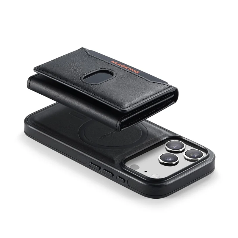 MAGKING K5 for iPhone 18 Pro / 17 Pro Case RFID Blocking 8 Card Holder PU Leather Phone Back Cover - Black
