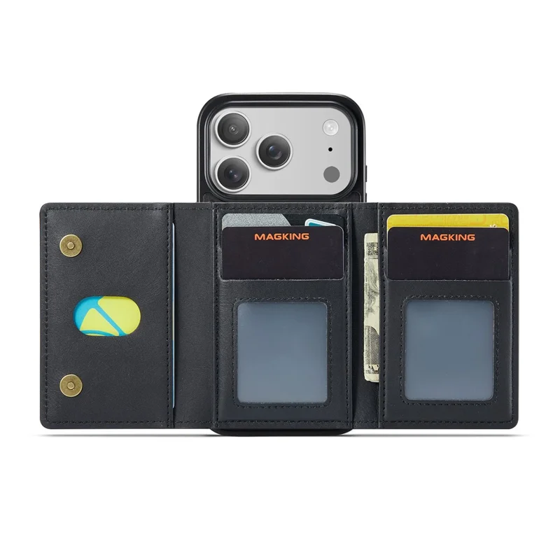 MAGKING K5 for iPhone 18 Pro / 17 Pro Case RFID Blocking 8 Card Holder PU Leather Phone Back Cover - Black