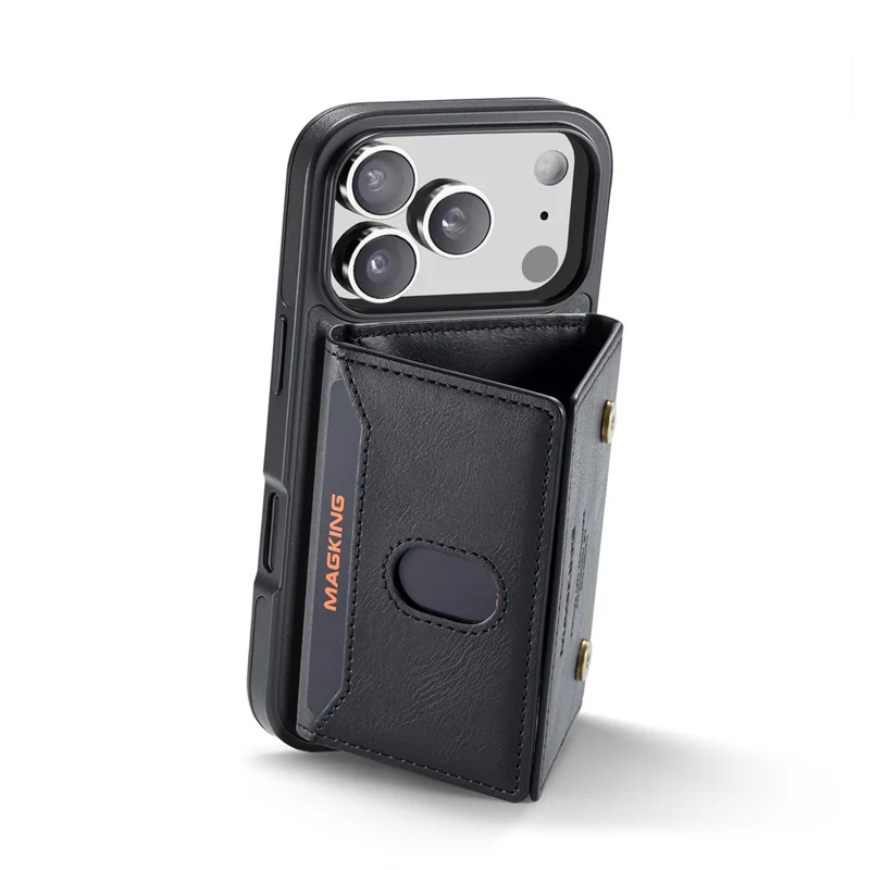 MAGKING K5 for iPhone 18 Pro / 17 Pro Case RFID Blocking 8 Card Holder PU Leather Phone Back Cover - Black