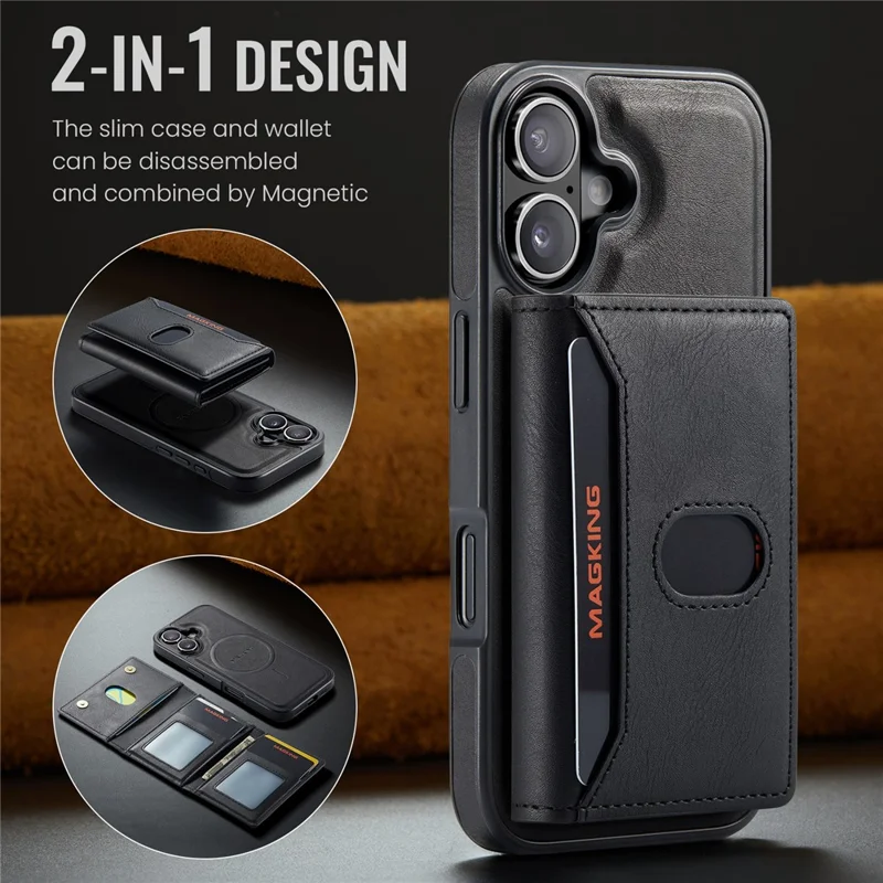 MAGKING K5 for iPhone 18 / 17 Case RFID Blocking 8 Card Holder PU Leather Phone Back Cover - Black - 11