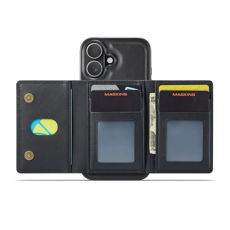 MAGKING K5 for iPhone 18 / 17 Case RFID Blocking 8 Card Holder PU Leather Phone Back Cover - Black - 5