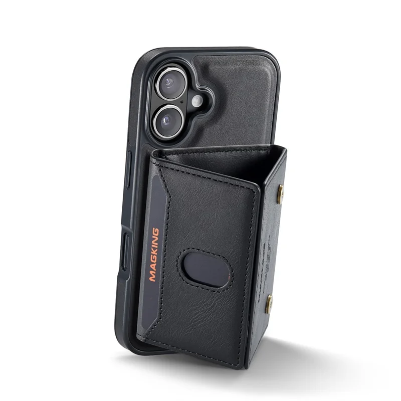 MAGKING K5 for iPhone 18 / 17 Case RFID Blocking 8 Card Holder PU Leather Phone Back Cover - Black - 6
