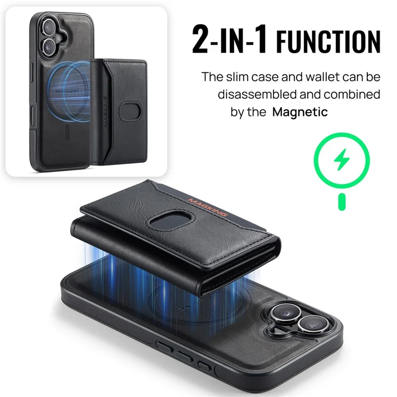 MAGKING K5 for iPhone 18 / 17 Case RFID Blocking 8 Card Holder PU Leather Phone Back Cover - Black - 9