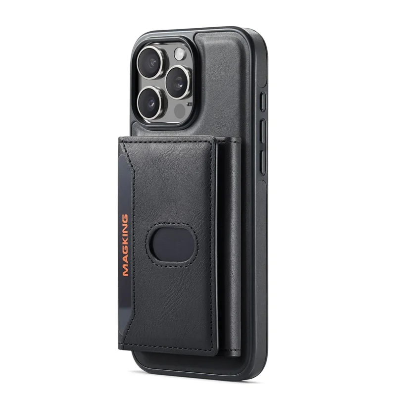 MAGKING K5 for iPhone 16 Pro Max Case RFID Blocking 8 Card Holder PU Leather Phone Back Cover - Black