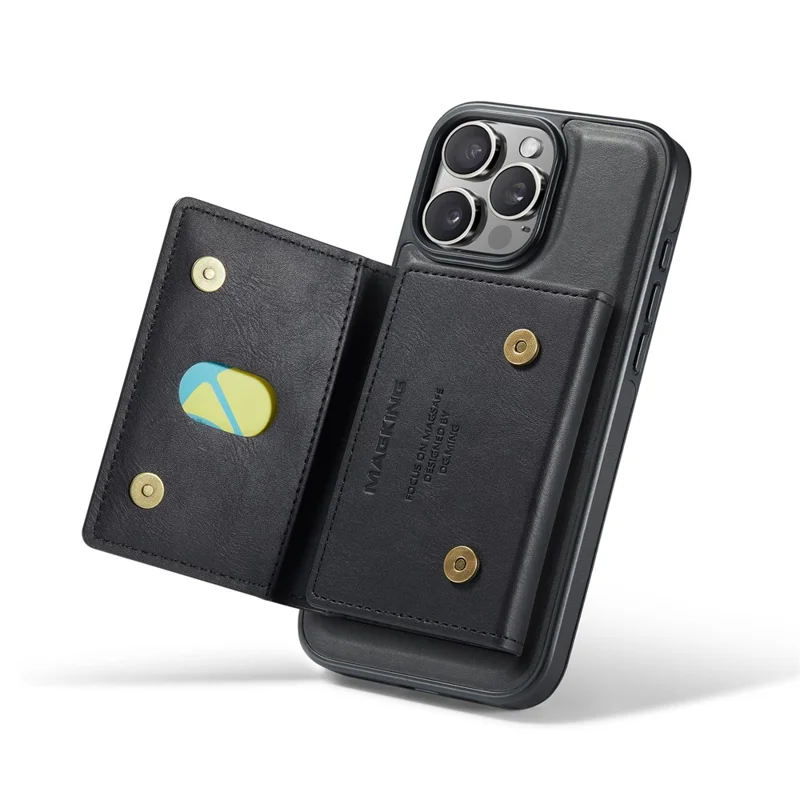 MAGKING K5 for iPhone 16 Pro Max Case RFID Blocking 8 Card Holder PU Leather Phone Back Cover - Black