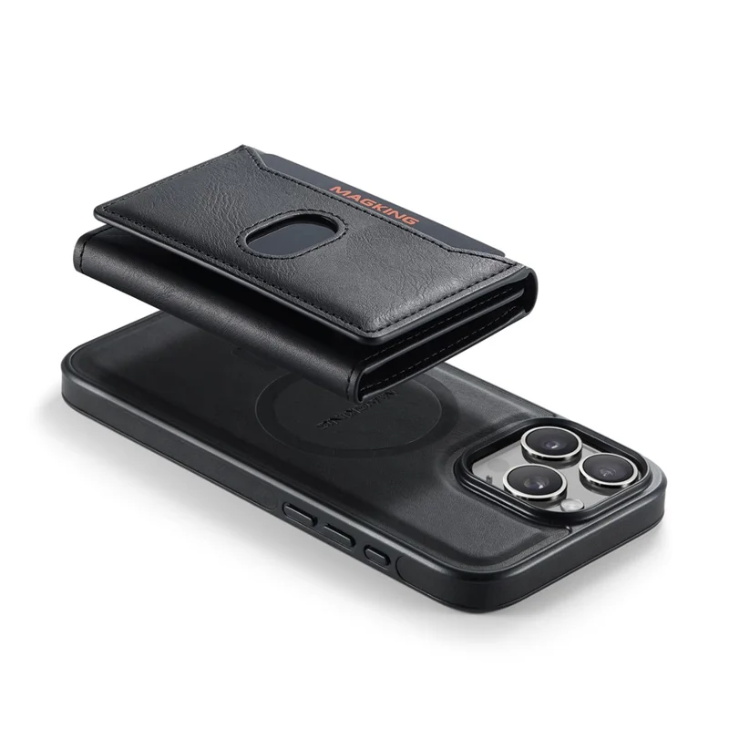 MAGKING K5 for iPhone 16 Pro Max Case RFID Blocking 8 Card Holder PU Leather Phone Back Cover - Black
