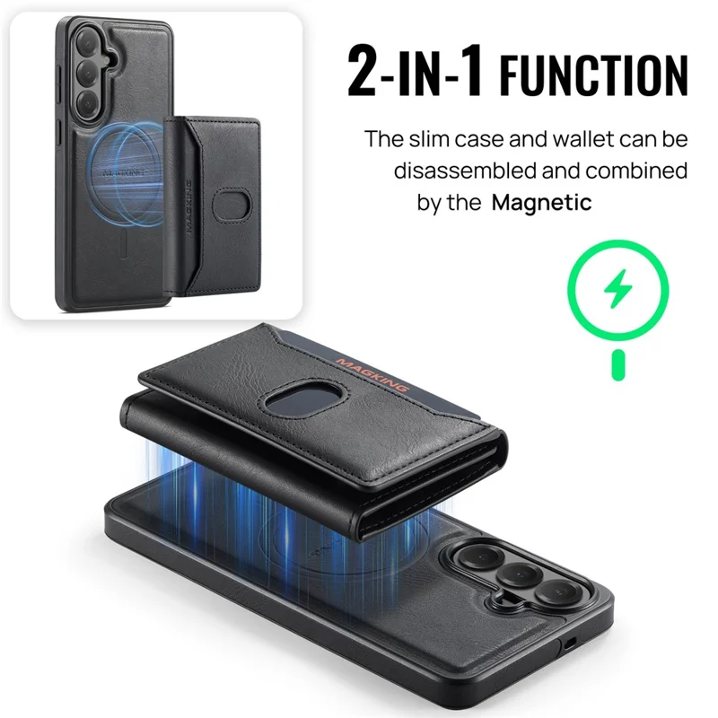 MAGKING K5 for Samsung Galaxy S26 FE Case RFID Blocking 8 Card Holder PU Leather Phone Back Cover - Black