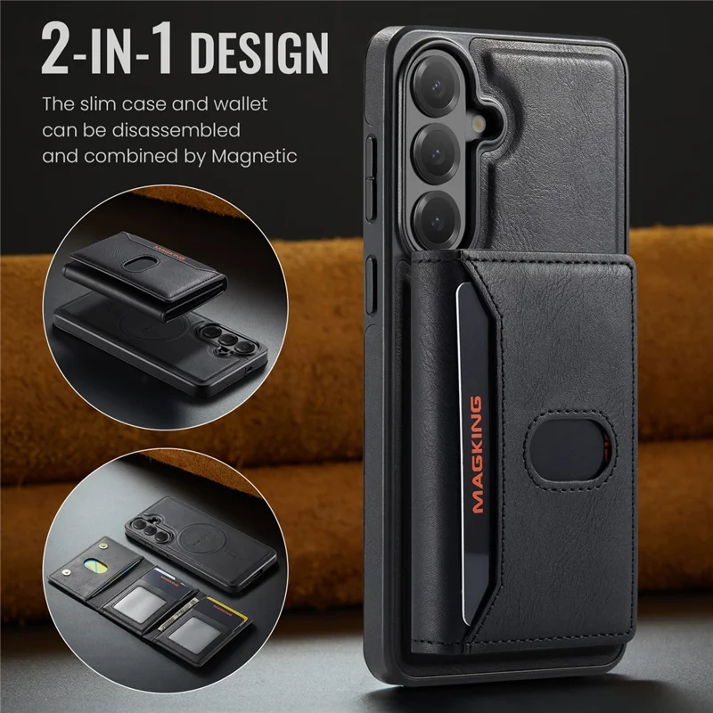 MAGKING K5 for Samsung Galaxy S26 FE Case RFID Blocking 8 Card Holder PU Leather Phone Back Cover - Black