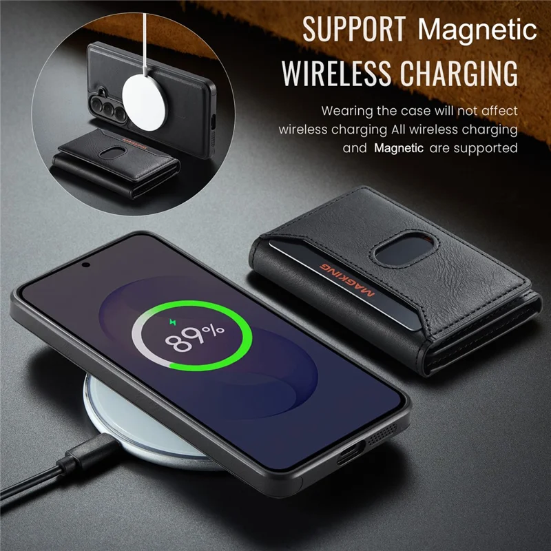 MAGKING K5 for Samsung Galaxy S26 FE Case RFID Blocking 8 Card Holder PU Leather Phone Back Cover - Black