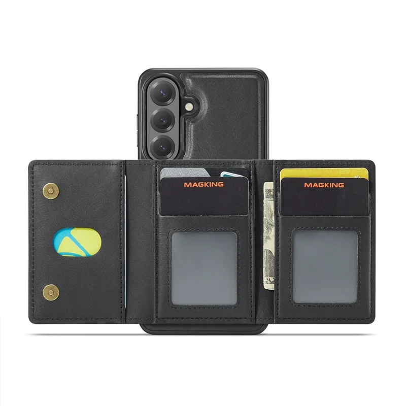 MAGKING K5 for Samsung Galaxy S26 FE Case RFID Blocking 8 Card Holder PU Leather Phone Back Cover - Black