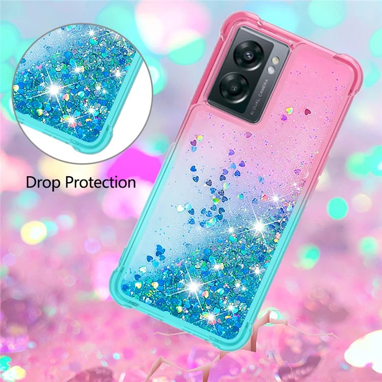 YB Серия Quicksand-3 для OnePlus Nord N300 5G / Oppo A57 (2022) 5G / A77 5G / Realme Q5i / Narzo 50 5G / V23 5G Мягкий TPU Чехол с градиентным Quicksand Анти-падение Защитный Чехол - Розовый / Небесно-голубой