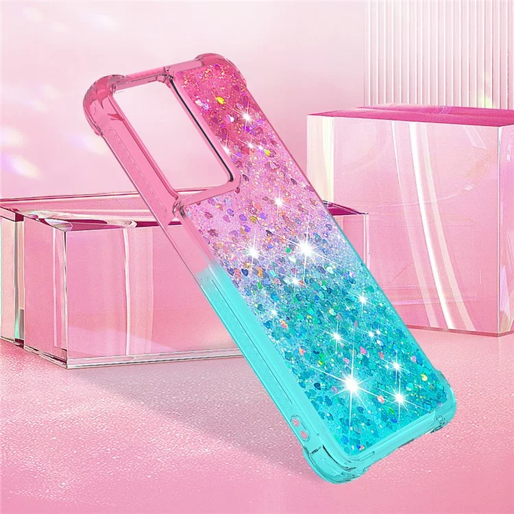 YB Серия Quicksand-3 для OnePlus Nord N300 5G / Oppo A57 (2022) 5G / A77 5G / Realme Q5i / Narzo 50 5G / V23 5G Мягкий TPU Чехол с градиентным Quicksand Анти-падение Защитный Чехол - Розовый / Небесно-голубой